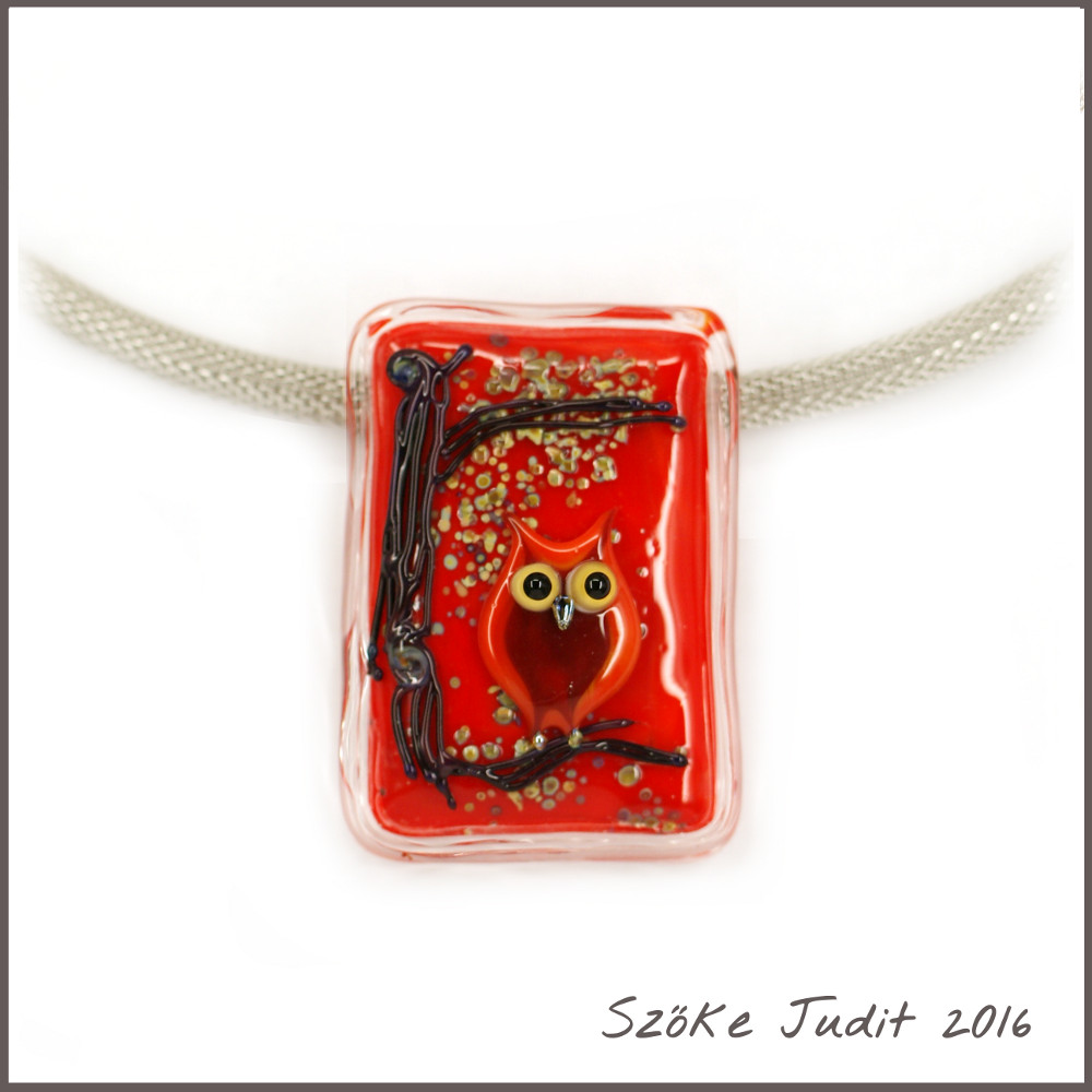 Owl lampwork pendant